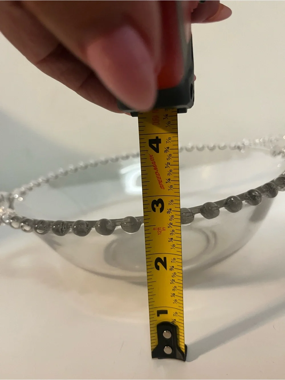 Vintage Clear Glass Beaded Rim Handled Serving Bowl Candlewick Style 10” MCM
